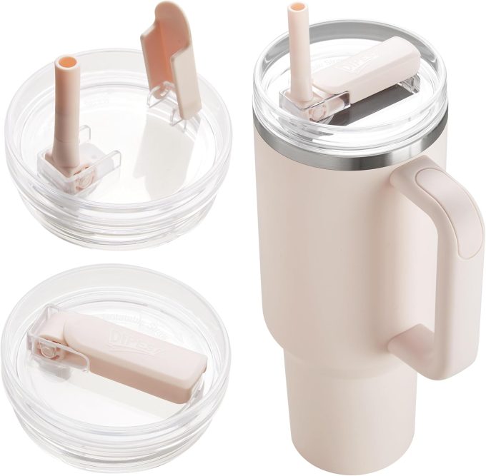 2Pack 40oz Tumbler Lid Replacement suit for Stanley Quencher cup(2 Rose Quartz)