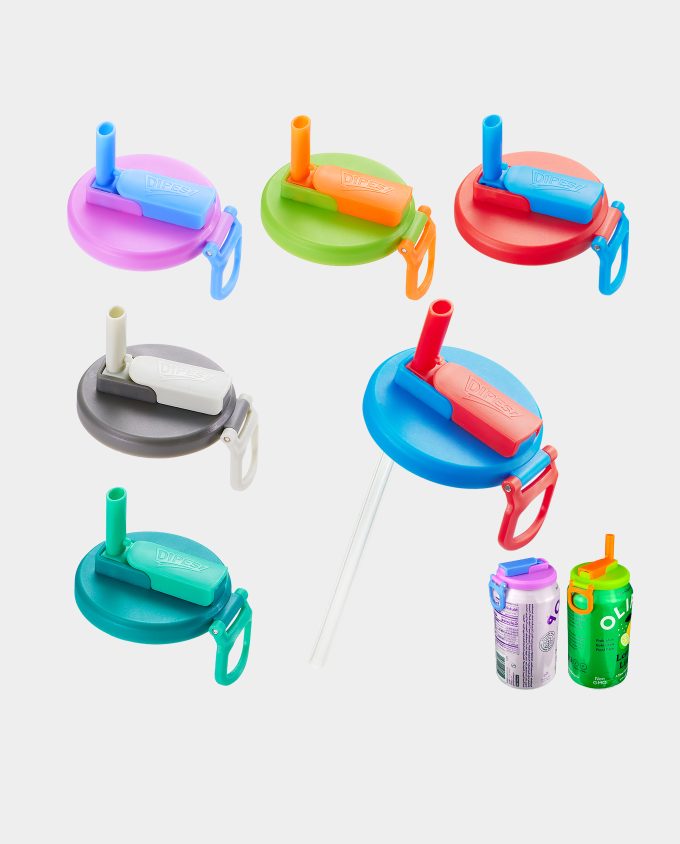 6-pack 6 Color Soda Can Lids with straw.