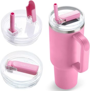 2Pack 40oz Tumbler Lid Replacement suit for Stanley Quencher cup (2 Peony)