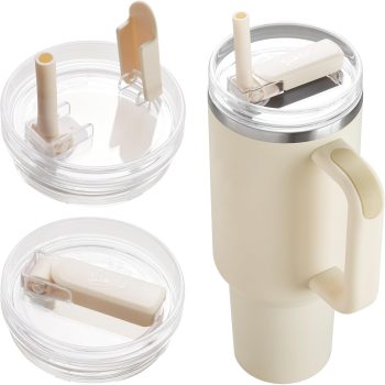 2Pack 40oz Tumbler Lid Replacement suit for Stanley Quencher cup(2 Beige)