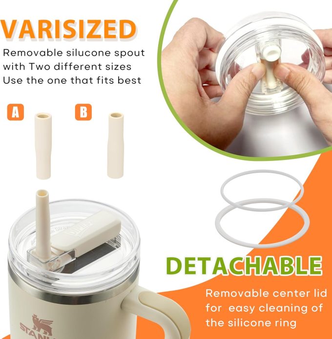 2Pack 40oz Tumbler Lid Replacement suit for Stanley Quencher cup(2 Beige)