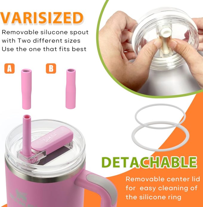 2Pack 40oz Tumbler Lid Replacement suit for Stanley Quencher cup (2 Peony)