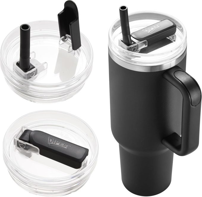 2Pack 40oz Tumbler Lid Replacement suit for Stanley Quencher cup(2 Black)